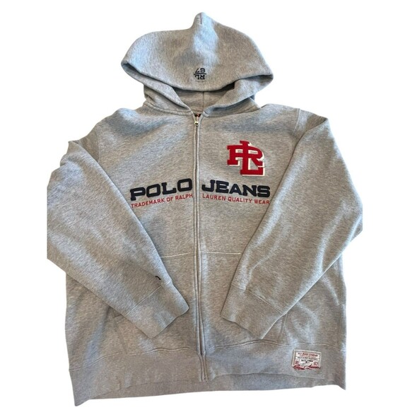 Vintage Ralph Lauren Polo Jeans Sz X Large Embroidered Spellout Hoodie Zip RL67 - Picture 2 of 10